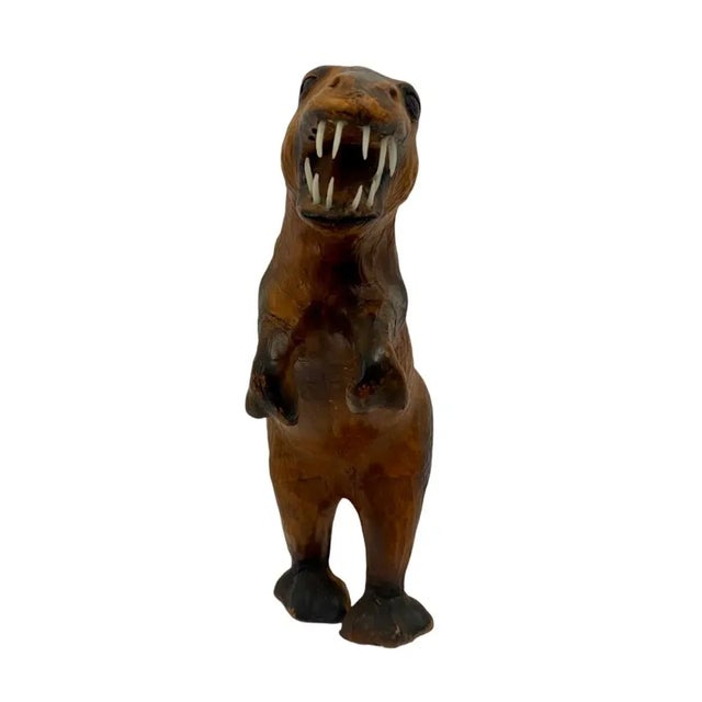 American Vintage Brown Leather Wrapped T-Rex Dinosaur Statue For Sale - Image 3 of 8