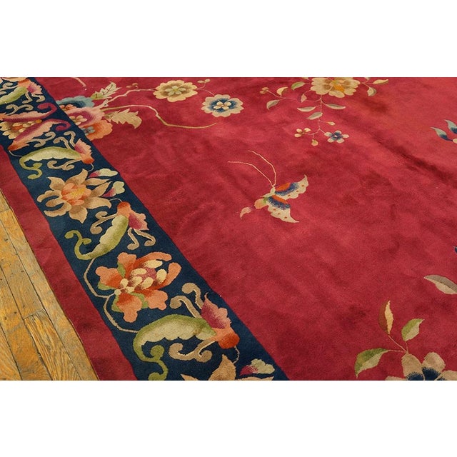 Art Deco 1920s Pink Floral Modern Antique Chinese Art Deco Rug 9'0" X 11'6" Handknotted Wool Carpet For Sale - Image 3 of 6