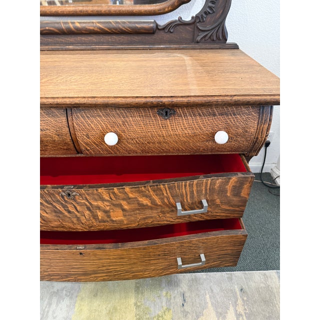 Eastlake Tiger Oak Wood Dresser With Mirror, 19th Century For Sale - Image 11 of 12