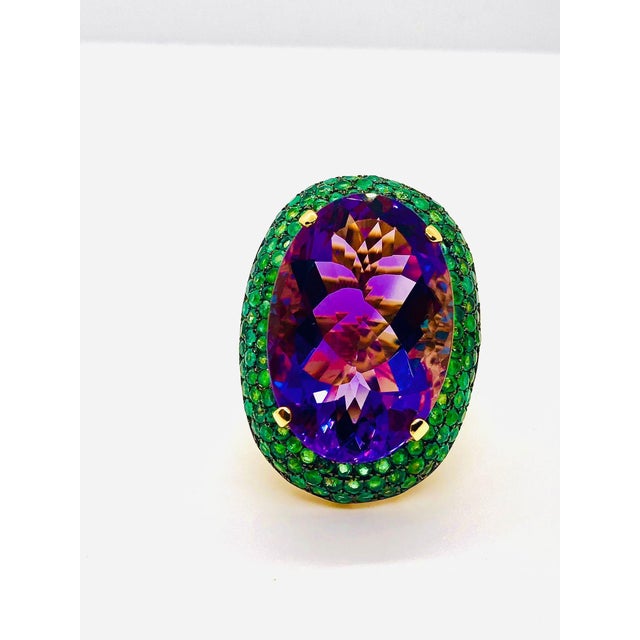 Bochic “Orient” Vintage Natural Amethyst and Ring Set In 18 K Gold & Silver For Sale - Image 9 of 9