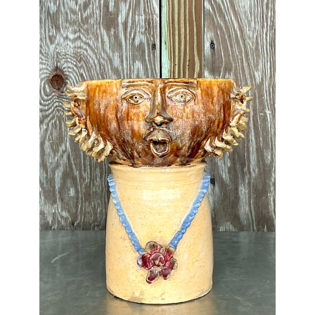 Vintage Boho Glazed Ceramic Head Vase For Sale - Image 4 of 9
