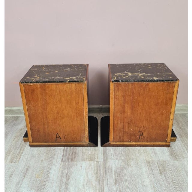 Art Deco Bedside Tables in Makassar Ebony and Portoro Marble, 1930s, Set of 2 For Sale - Image 12 of 14