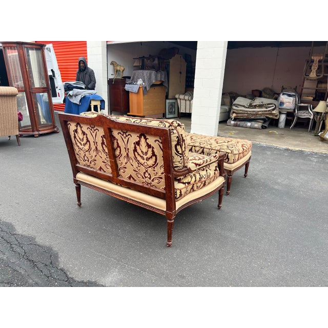 French Louis XVI Settee With Matching Ottoman For Sale - Image 4 of 10