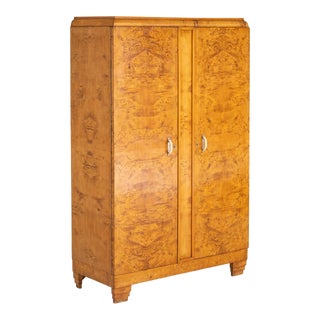 Italian Art Deco Burl Wood Wardrobe