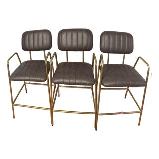 Modern Glam Heavy-Duty Dark Gray Faux Suede & Brass Counter Stools (300lb Capacity) - Set of 3 For Sale