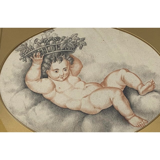 Early 19th Century French Graphite Drawing "New Year Baby" With Basket of Fruit C.1820 For Sale In San Francisco - Image 6 of 8