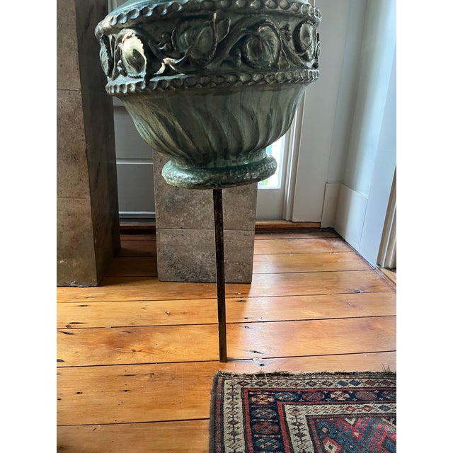 Pair of Late 20th Century French Glazed Ceramic Flaming Urns on Stand For Sale - Image 12 of 12