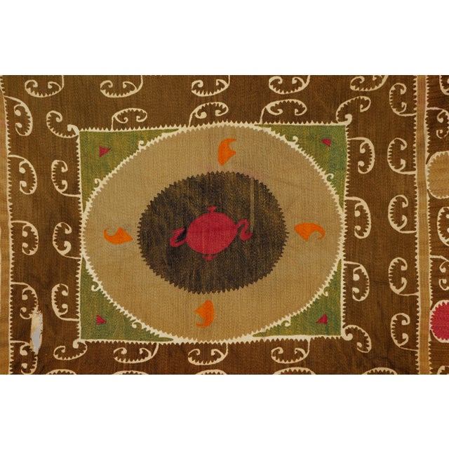 1960s Square Uzbek Suzani Wall Decor 3'5'' X 4'1'' For Sale - Image 5 of 9