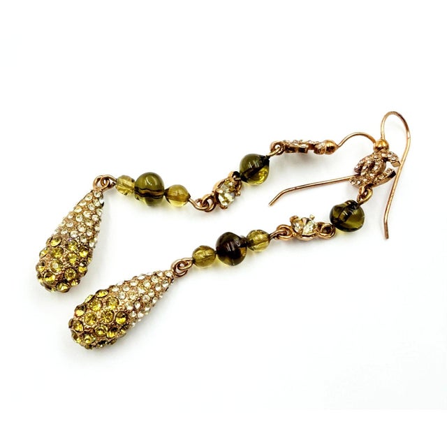 2000 - 2009 Chanel Vintage Gold Plated CC Golden Brown Gemstone Tear Drop Long Earrings, A Pair For Sale - Image 5 of 7