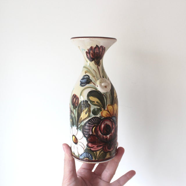 Vintage Hand Painted Floral Italian Ceramic Vase or Carafe Signed s.c. Castelli For Sale - Image 9 of 11