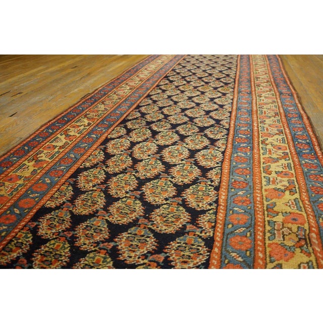 Textile 1900s Navy Blue Paisley Tribal Antique Nw Persian Carpet Runner 3' 3" X 15' Knotted Wool Rug For Sale - Image 7 of 12