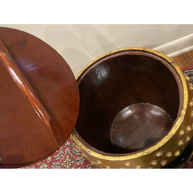 Antique Japanese Painted Wooden Rice Barrels Garden Stools—A Pair For Sale - Image 11 of 12