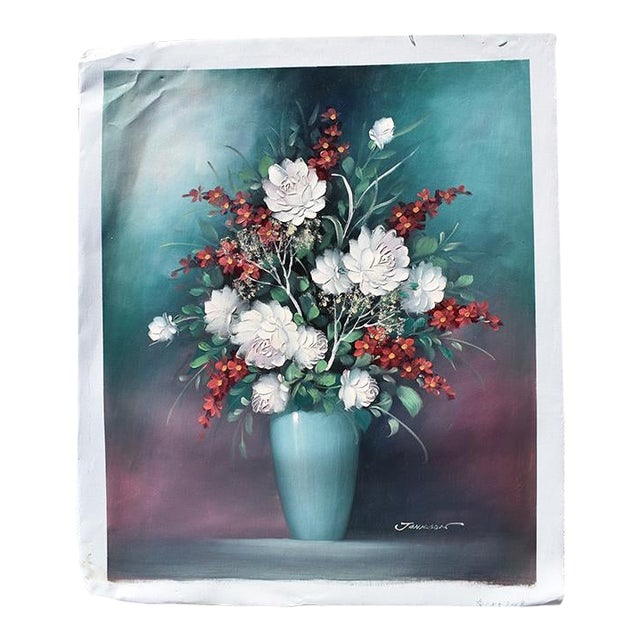 Abstract Expressionist Blue Floral Painting on Canvas For Sale