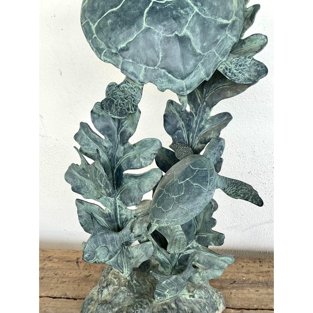 Vintage Verdigris Cast Aluminum Sea Turtle Sculpture For Sale - Image 10 of 12
