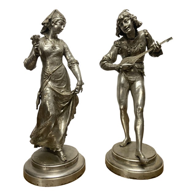 Belle Époque Silvered Bronze Sculptures from Adrien Etienne Gaudez, 1890s, Set of 2 For Sale