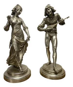 Belle Époque Silvered Bronze Sculptures from Adrien Etienne Gaudez, 1890s, Set of 2