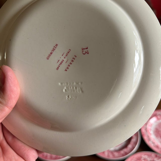 A Fine Set of 5 Vintage Wedgwood “Ferrara” Red Transferware Plates, 1960's For Sale - Image 12 of 12