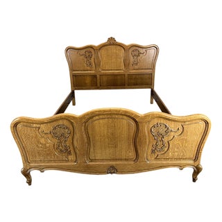 Vintage French Louis XVI Double Bed Frame in Oak For Sale