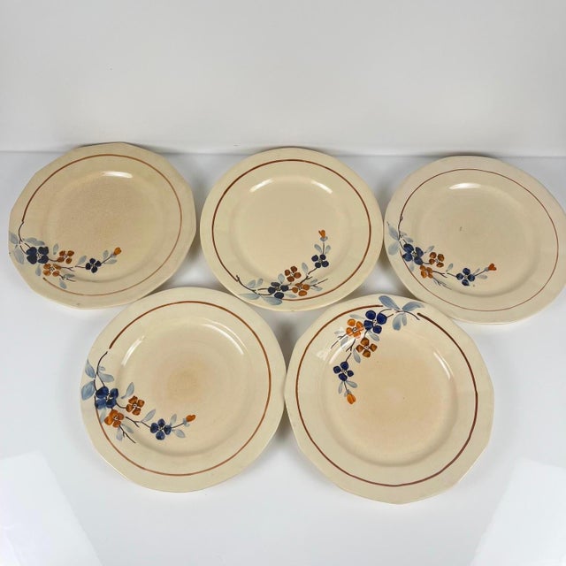 Dinner Plates with Floral Motif from Sarreguemines, 1930s, Set of 5 For Sale - Image 3 of 13