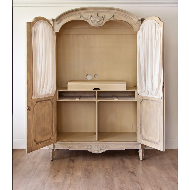 Monumental French Provincial Bleached Oak Armoire With Carved Urn Crest For Sale - Image 4 of 4