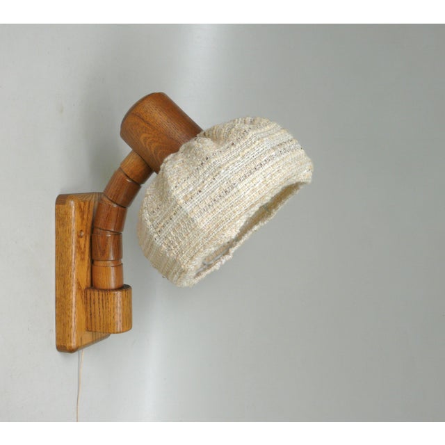 Wood Wood Wall Lights with Fabric Shades from Fischer Leuchten, 1960s, Set of 2 For Sale - Image 7 of 18