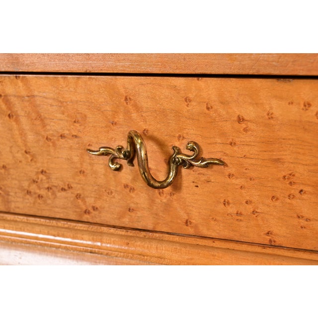 Baker Furniture Style Antique French Provincial Louis XV Birdseye Maple Drop Front Secretary Desk With Mounted Brass Ormolu, Circa 1890s For Sale - Image 11 of 18