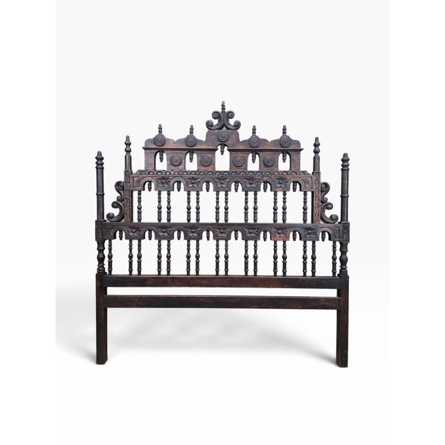 Chinoiserie Pagoda Spanish Revival Spindle Carved Headboard Full For Sale - Image 3 of 11
