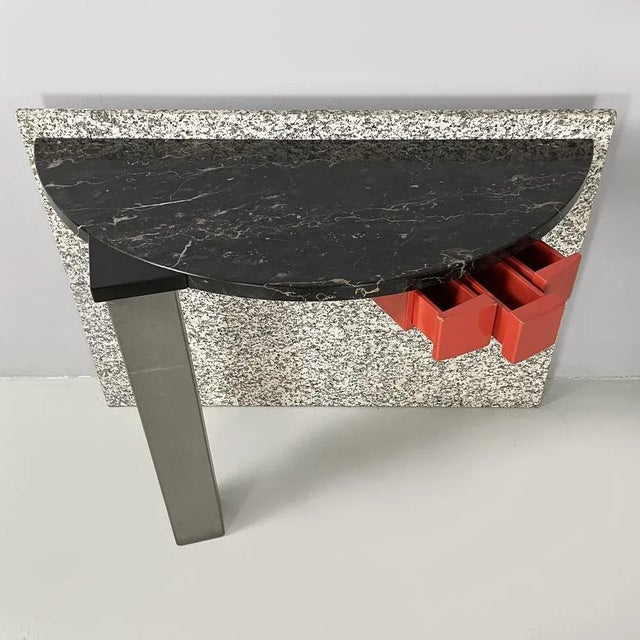 1980s Italian Modern Black Marble Granite Console Aldo Cibic for Memphis, 1980s For Sale - Image 5 of 18