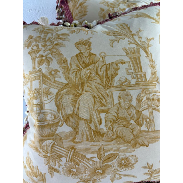 Vintage Travers Tasseled Chinoiserie Cotton Print Pillows/a Pair. For Sale - Image 10 of 11