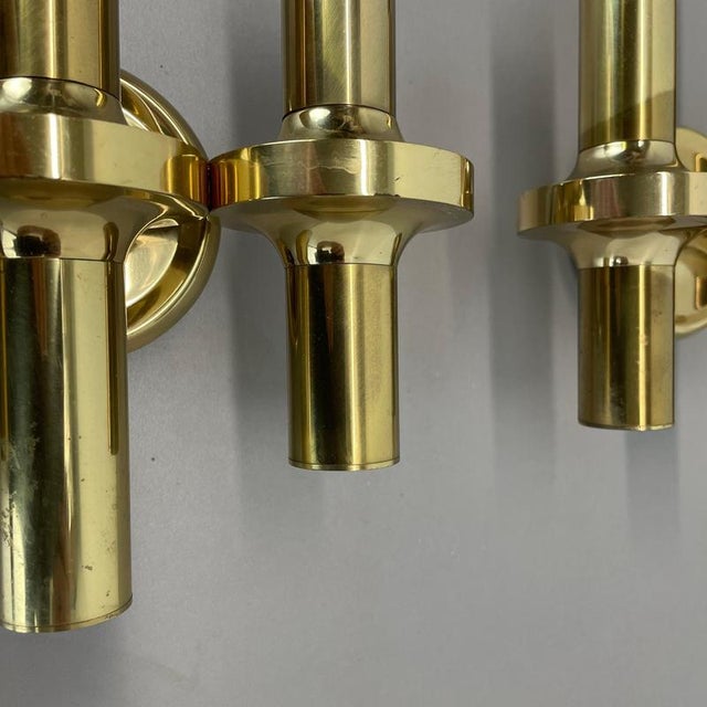 Brass Tube Torch Wall Lights by Gaetano Sciolari, Italy, 1970s, Set of 2 For Sale - Image 9 of 18