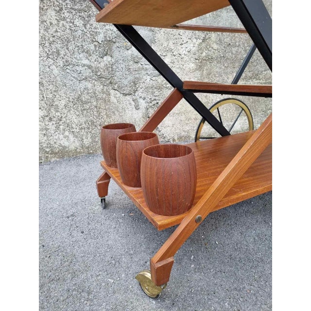 Mid-Century Serving Trolley in Teak and Brass, Italy, 1950s For Sale - Image 6 of 10