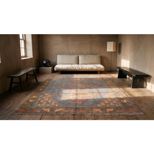 Blue 1930s Blue Medallion Antique Jerusalem Rug 5'10" X 9'0" Handknotted Wool Carpet For Sale - Image 8 of 9