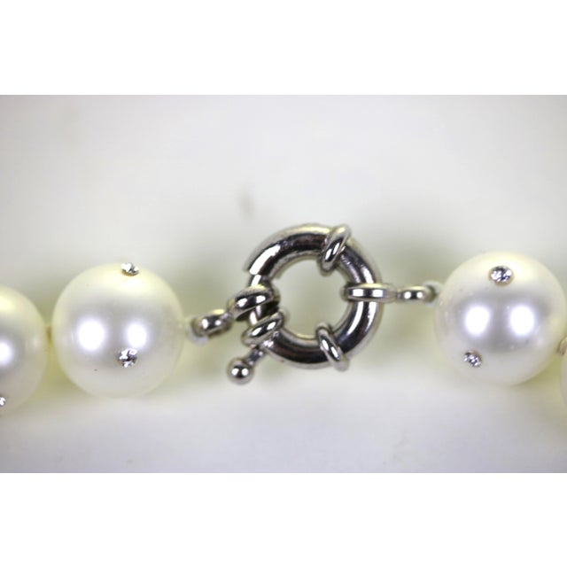 1990s Lustrous Faux Pearl & Cz Diamond Inlay Necklace & Earrings Set - 3 Pieces For Sale - Image 5 of 5