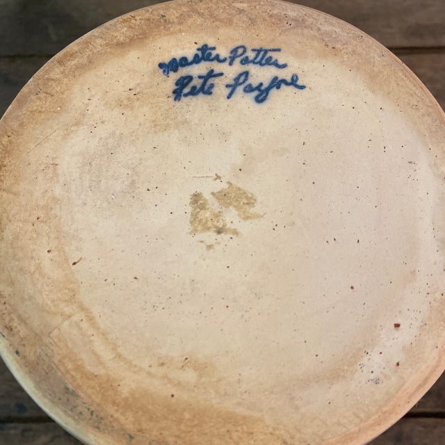 Vintage Signed Marshal Pottery Stoneware Crock Jar and Lid With Double Cobalt Stripes For Sale - Image 12 of 12