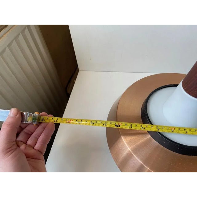 Black Mid-Century Pendant in Opaline Glass Teak and Copper from Voss, 1960s For Sale - Image 8 of 9