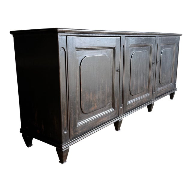 Vintage Style Black Painted Solid Wood 3 Door Cabinet With Working Locking Keys For Sale