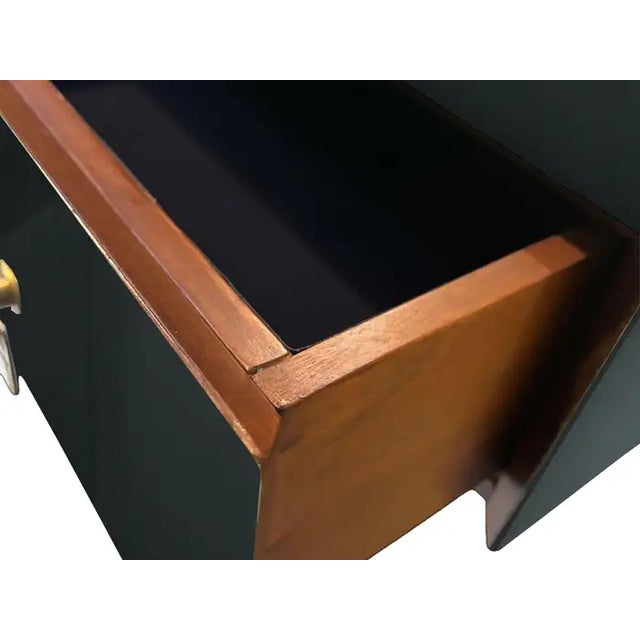Black Console in Mirrored Glass, Brass Handles and Legs For Sale - Image 4 of 5