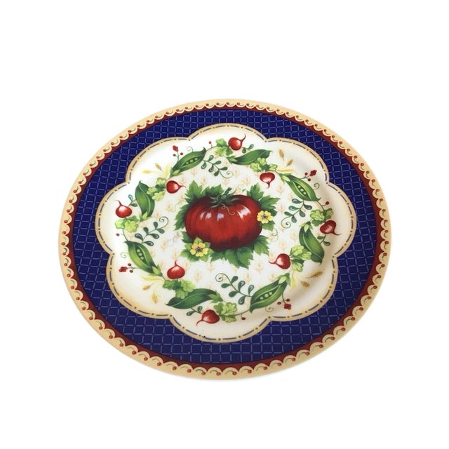 A great vintage lot of 4 Le Jardin Suzanne Nicoll Andrea by Sedak vegetable motif round dinner plates made in Japan....
