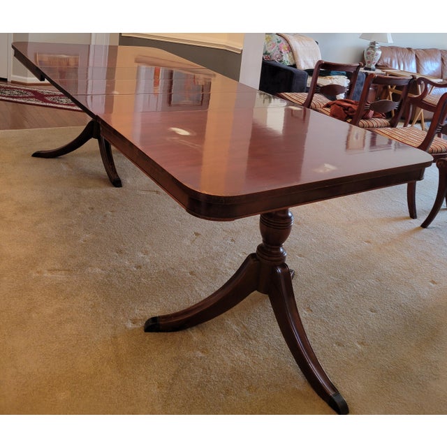 Morganton Furniture Co. 1940s Morganton Furniture Flame Mahogany Double Pedestal Dining Table--Seats 8-10 For Sale - Image 4 of 16