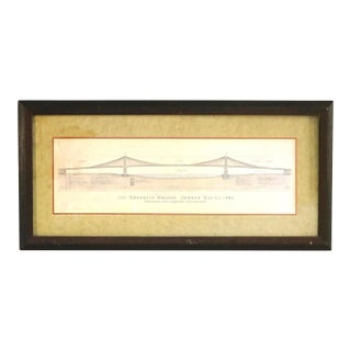 Architectural Rendering of The Brooklyn Bridge, NYC, Framed, 20thC For Sale