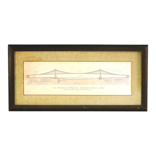 Architectural Rendering of The Brooklyn Bridge, NYC, Framed, 20thC For Sale