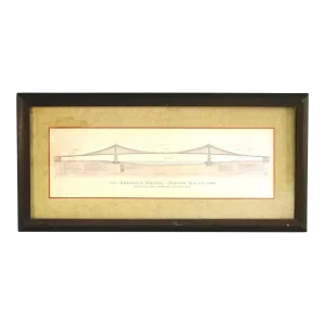 Architectural Rendering of The Brooklyn Bridge, NYC, Framed, 20thC