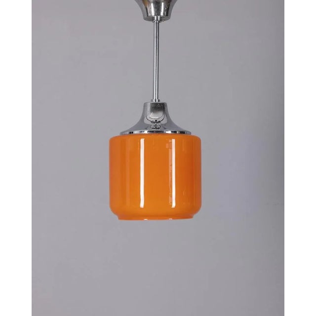 Modern Vintage Italian Metal and Orange Glass Pendant, 1970s For Sale - Image 3 of 9