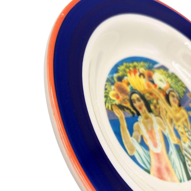 Modern 1980s 7.25" Eugene Savage "Island Feast" Blue Salad Plate by Lynn Krantz Dish Books For Sale - Image 3 of 4