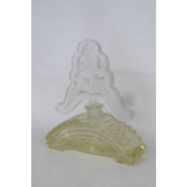 Art Deco Czech Perfume Bottle Yellow Glass With Deer Stopper Art Deco Empty Cologne 4779b For Sale - Image 3 of 12