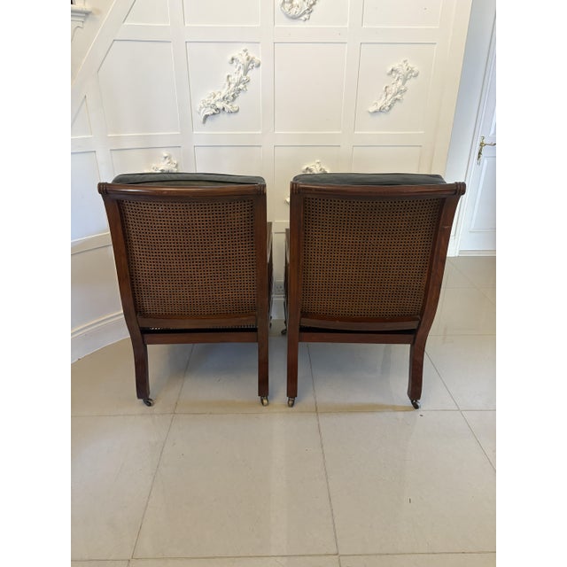 1900 - 1909 Set of Antique Edwardian Mahogany Library Bergere Chairs, 1900 For Sale - Image 5 of 15