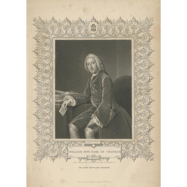 Antique Portrait William Pitt – Earl of Chatham, Tallis Engraving c.1850 A refined and highly decorative mid-19th century...