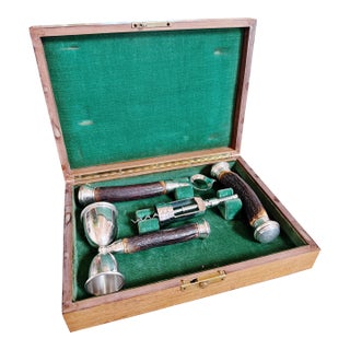 Antique Deer Antler and Sterling Silver Handled Bar Set For Sale