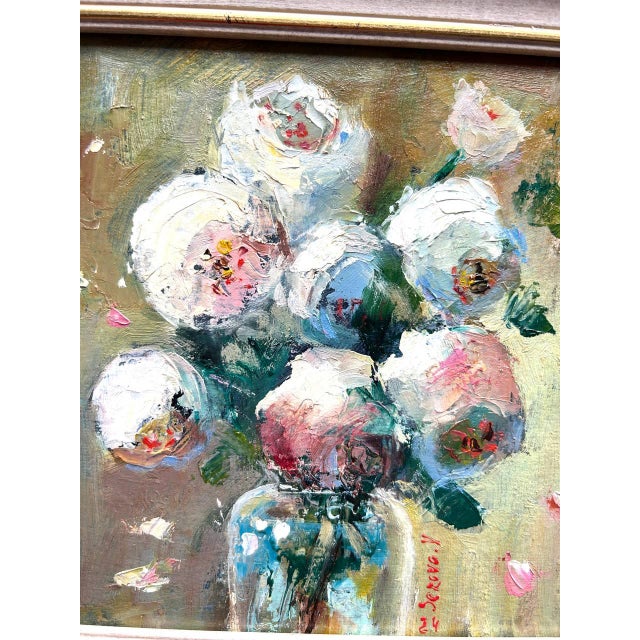 2020s Framed Floral White Flowers Peonies Bouquet Original Painting by Valeriya Serova For Sale - Image 5 of 14