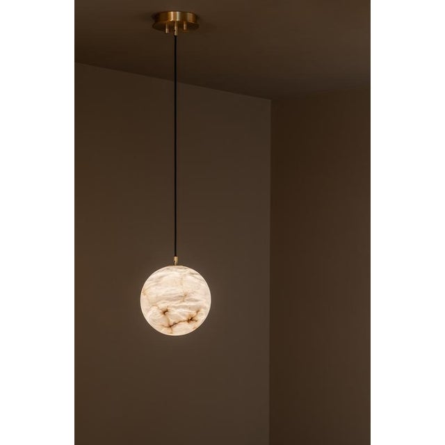 Contemporary Moon Pendant Lamps by United Alabaster, Set of 3 For Sale - Image 3 of 15